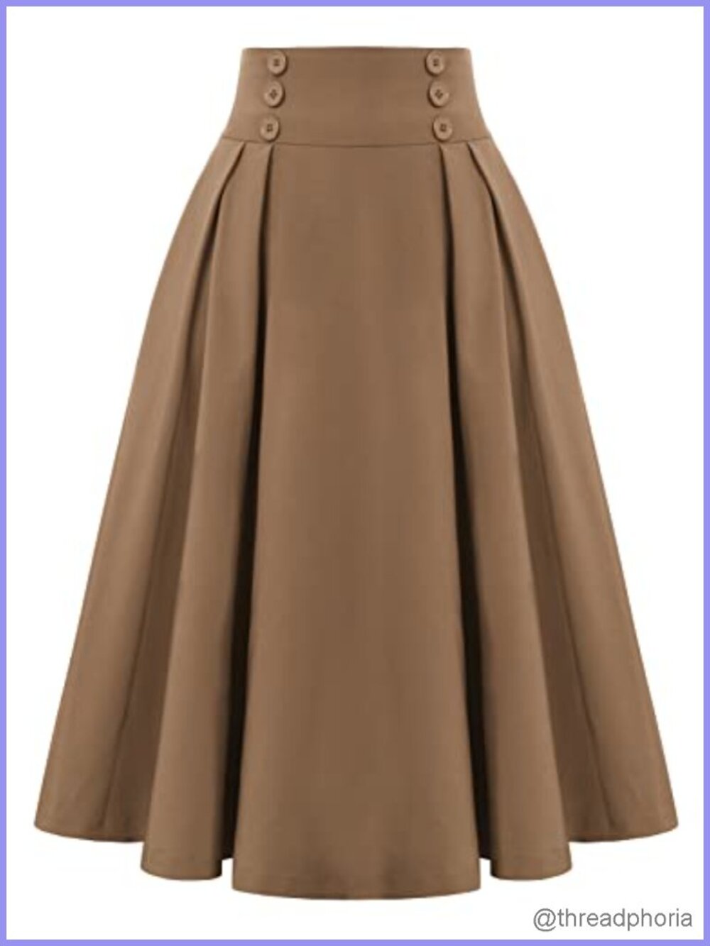 Women's High Waisted Pleated A-Line Midi Skirt with Pockets